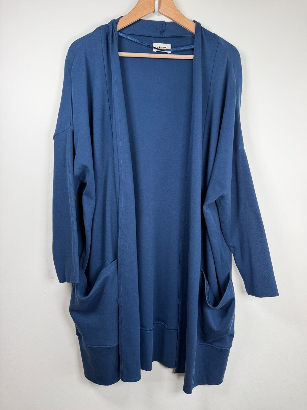 Pact Airplane Cardigan Open Front Organic Cotton Blue Size M Pocket Drape